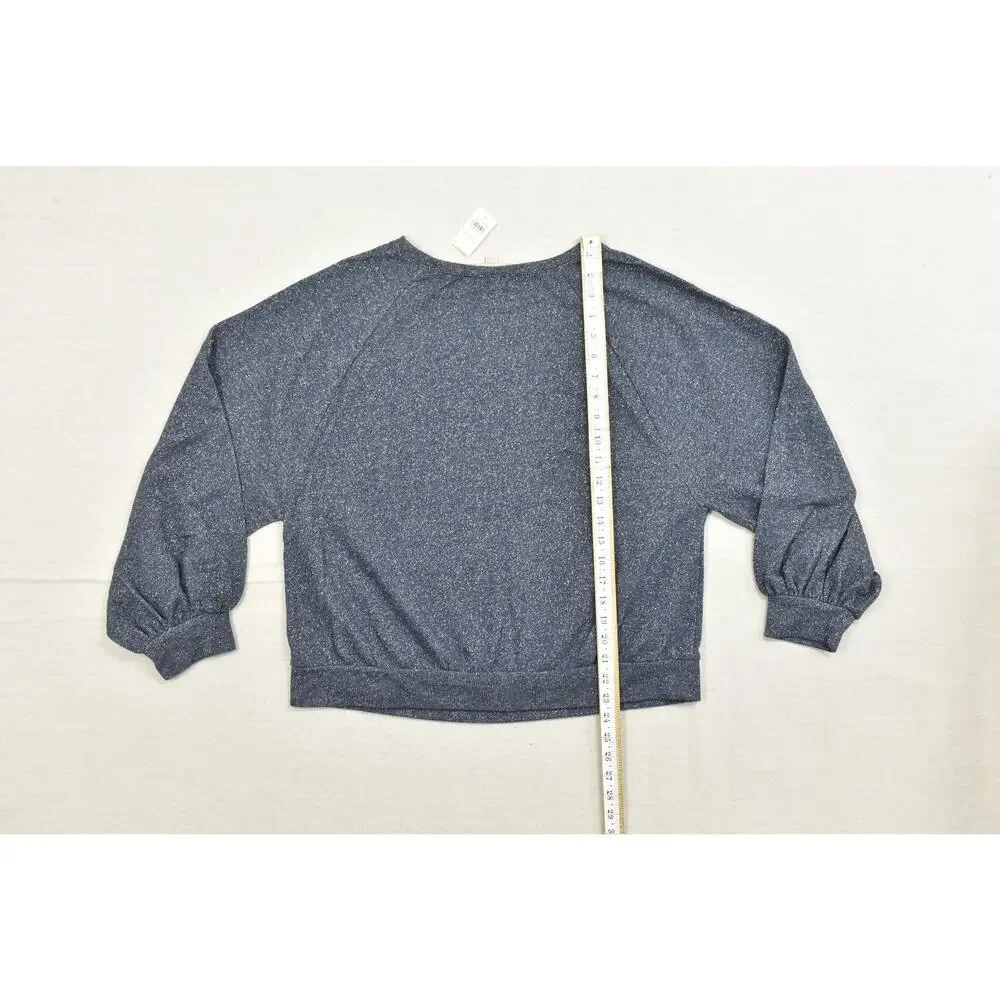 LOFT Women's Size M Blue Shimmer Sparkle Long Puff Sleeve Crew Neck Sweater NEW
